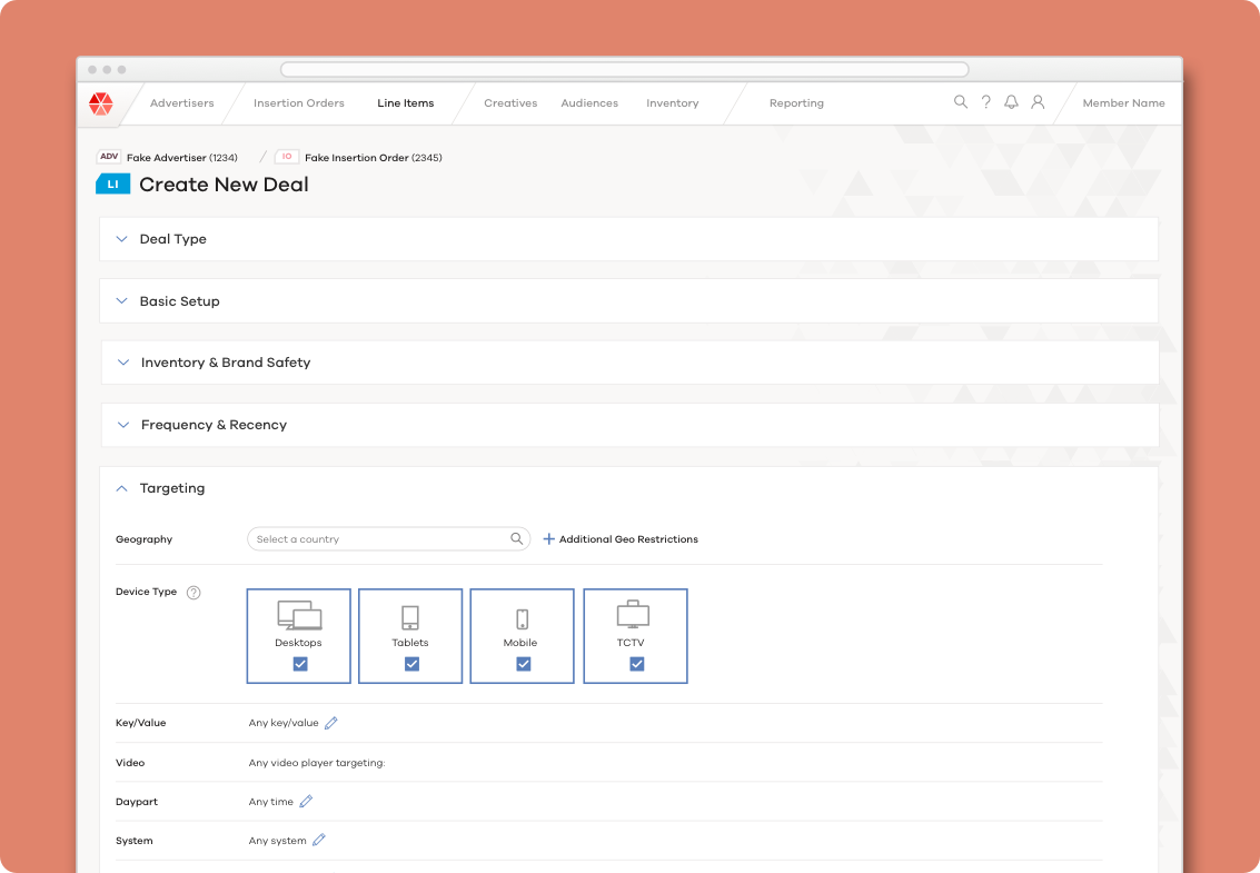 A screenshot showing the super-simplified targeting interface for the majority of use-cases.