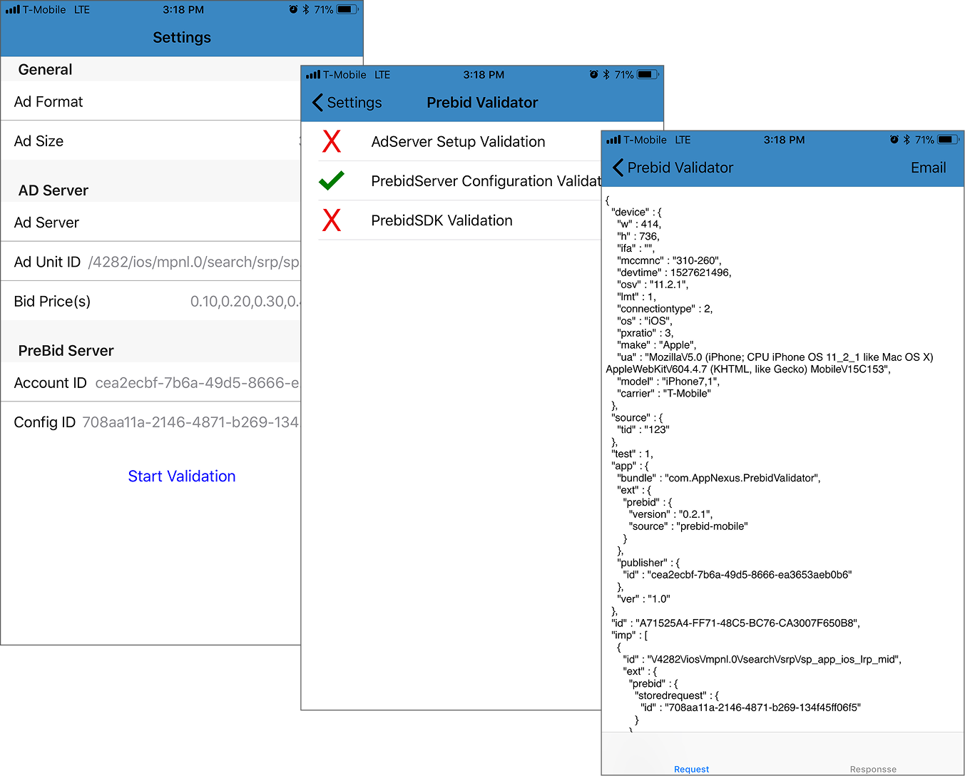 Three screenshots documenting the original interface for the internal version of the app